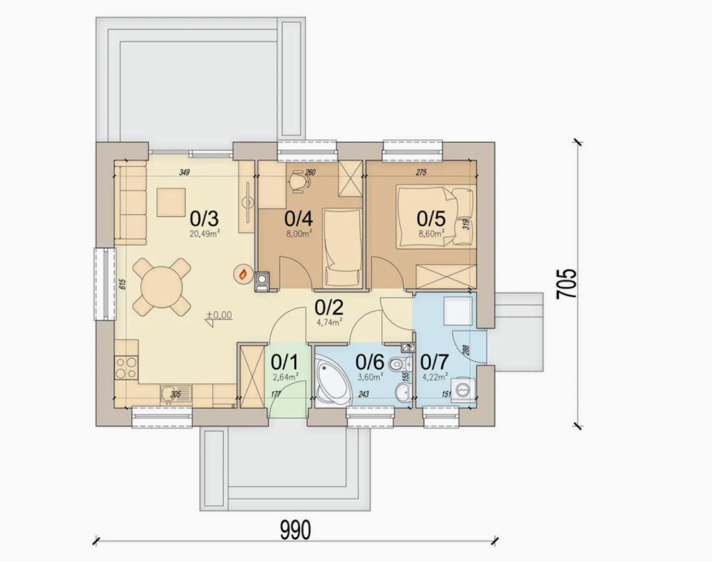 plan domu szkieletowego 50 m2