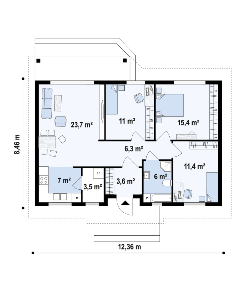 rzut domu szkieletowego 84m2